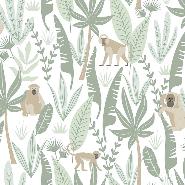 Manhattan Comfort Huntsville Kiki Light Green Monkeys 33 ft L X 209 in W Wallpaper BR4060-139071 - main